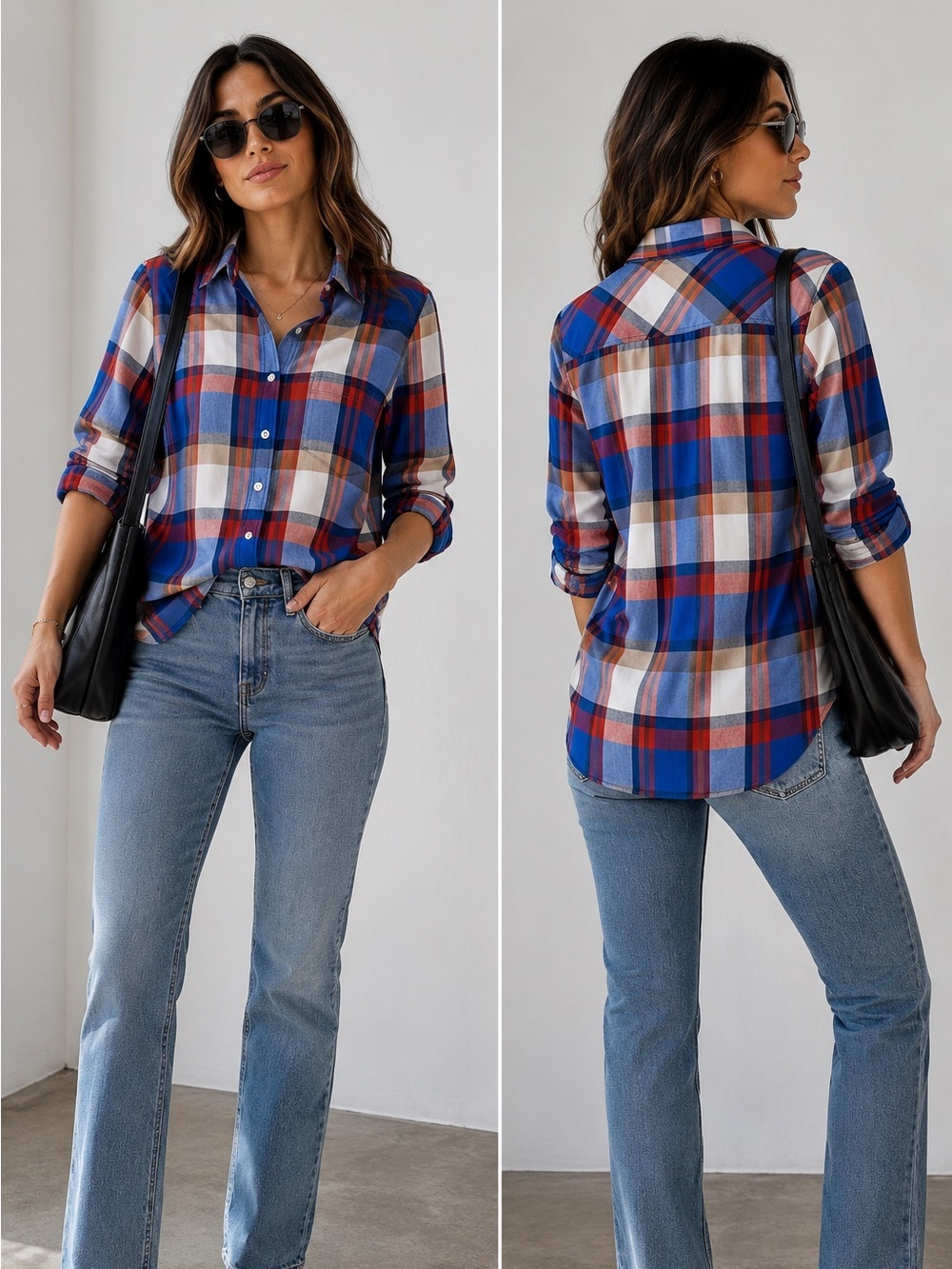 J.Crew Perfect Fit Plaid Button Up Shirt Women’s Small Blue Red Long Sleeve